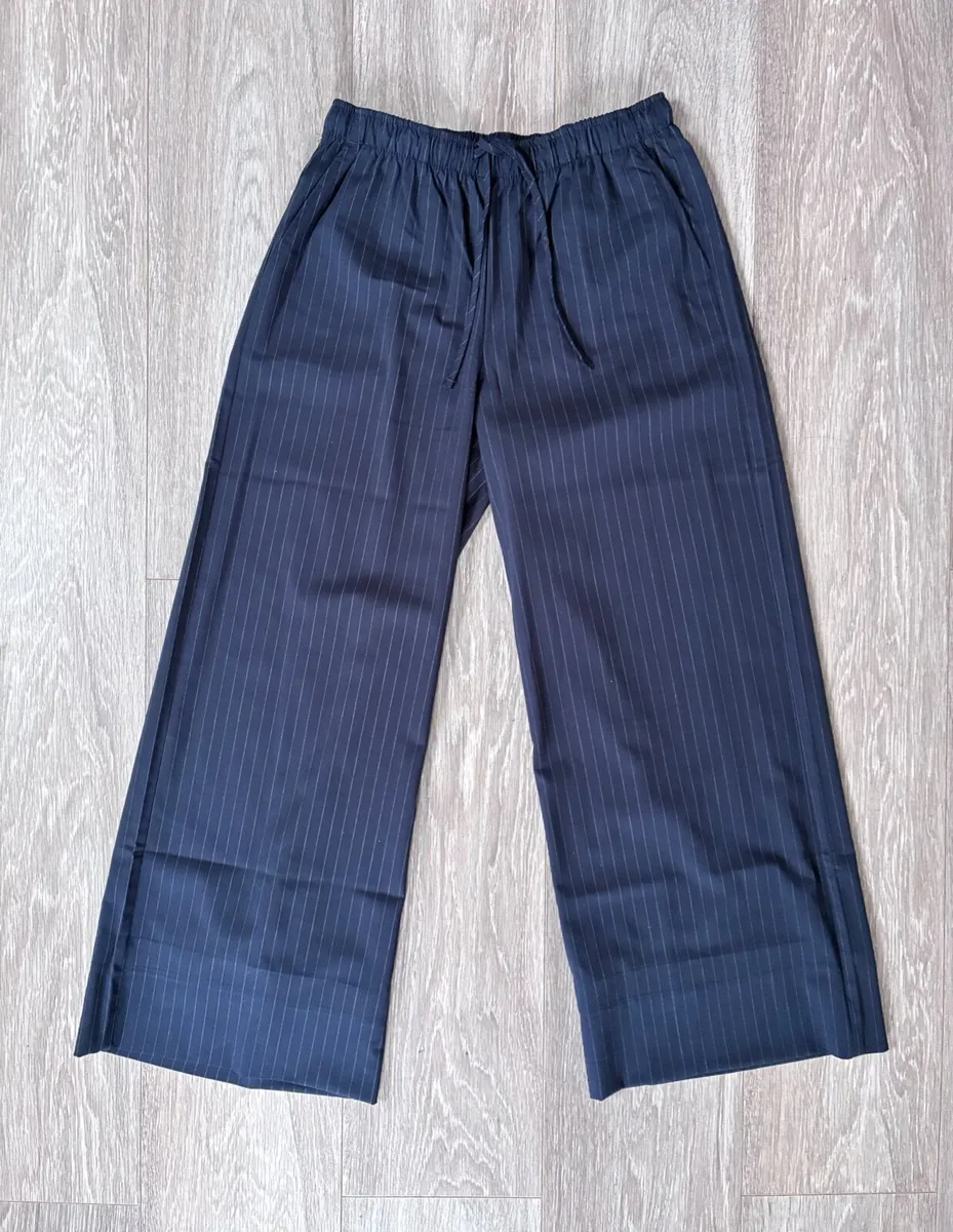 New Navy Pinstripe Drawstring Wide Leg Trousers