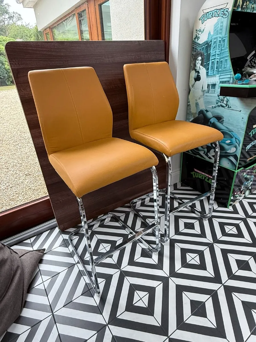 Set of 3 Yellow Leatherette Bar Stools - Image 3