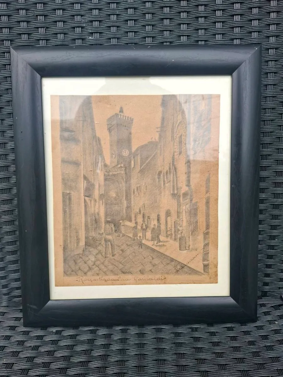 Original Vintage Italian Graphite Pencil Drawing - Image 1