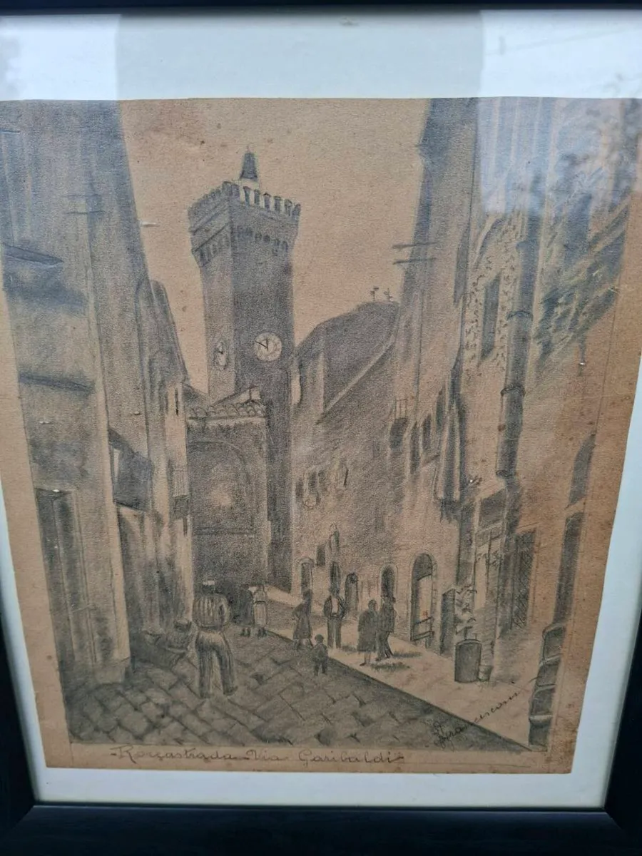 Original Vintage Italian Graphite Pencil Drawing - Image 2