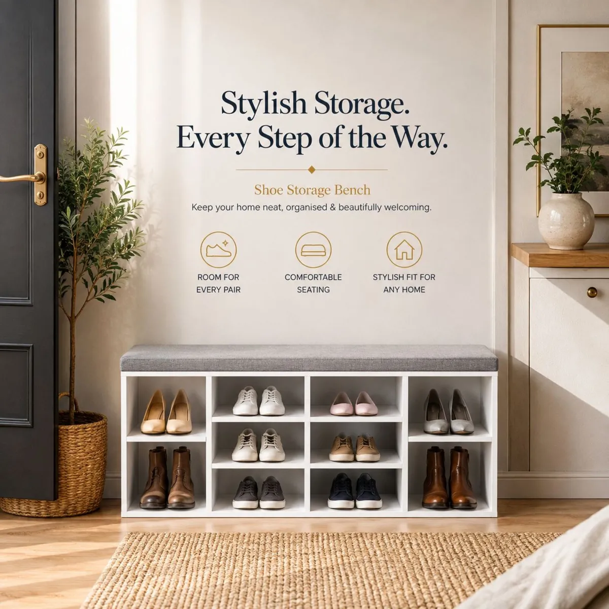 Shoe Storage Bench with Cushion 10 Compartments - Image 1