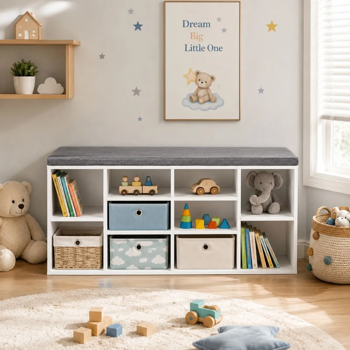 Shoe Storage Bench with Cushion 10 Compartments - Image 2