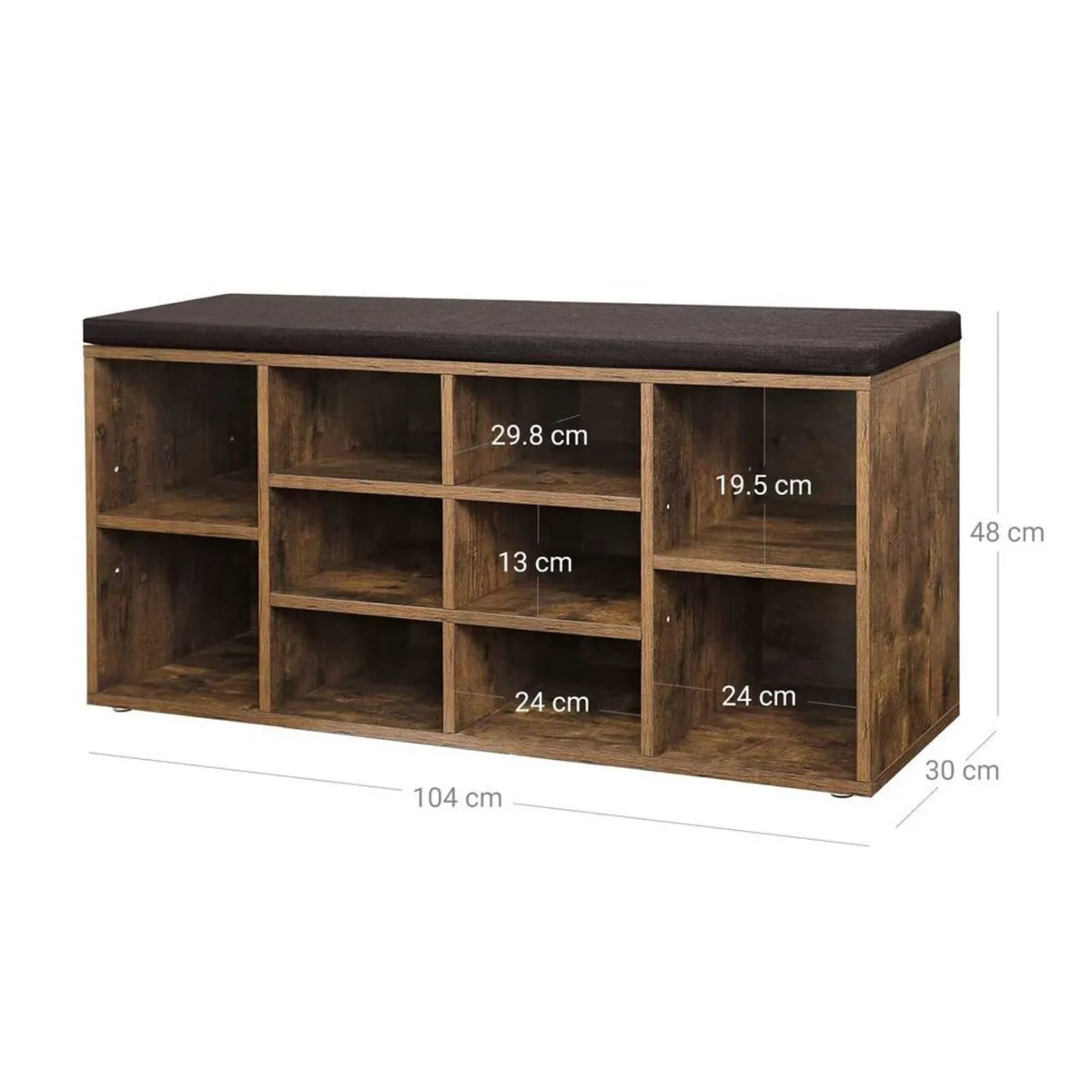 Shoe Storage Bench with Cushion 10 Compartments - Image 3