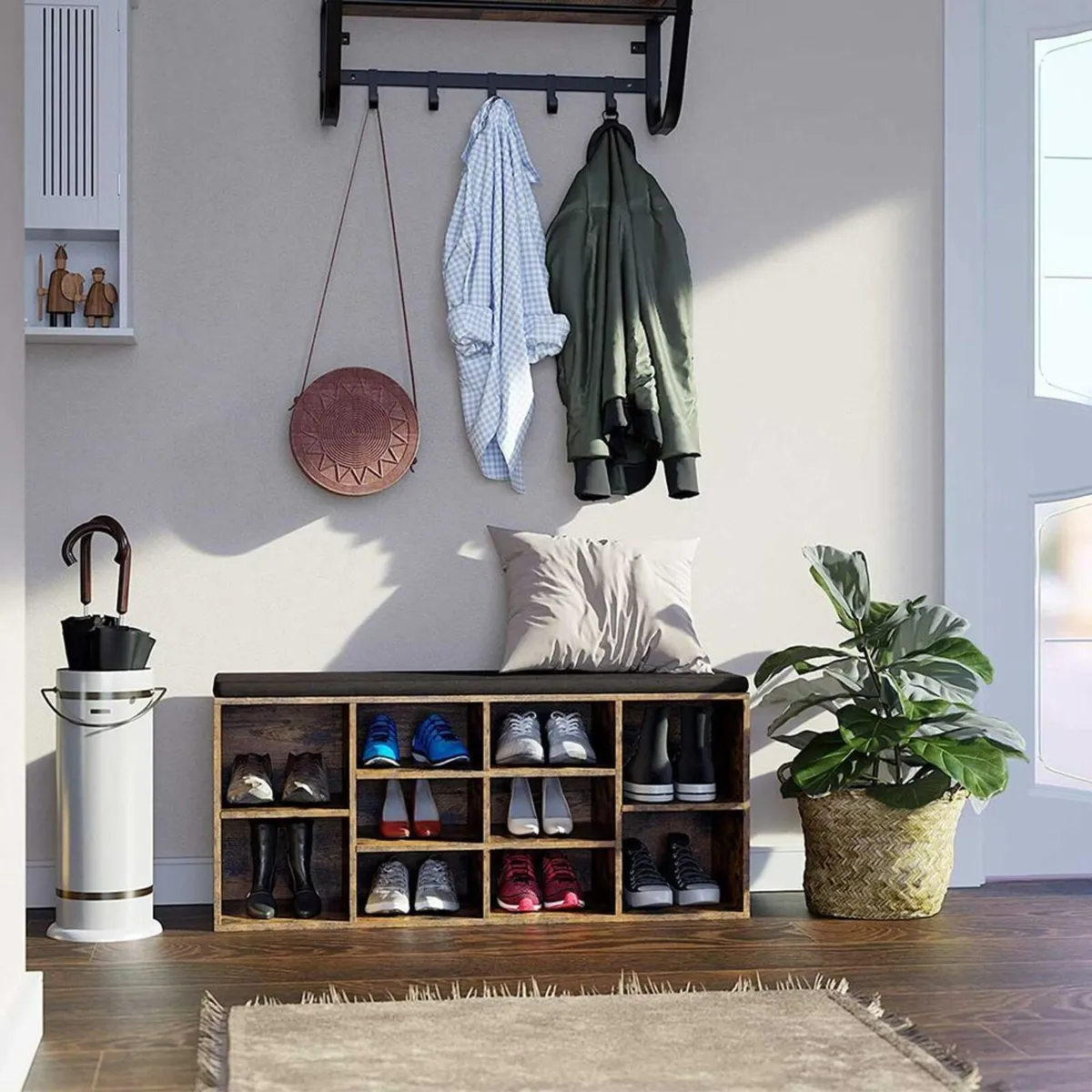 Shoe Storage Bench with Cushion 10 Compartments - Image 4