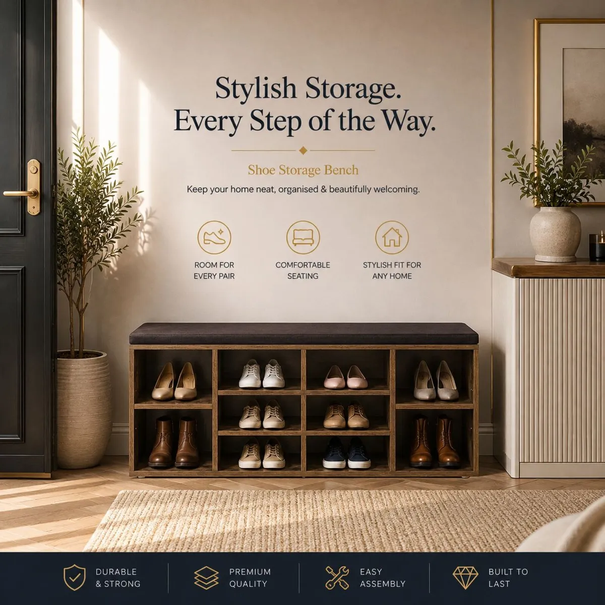 Shoe Storage Bench with Cushion 10 Compartments - Image 1