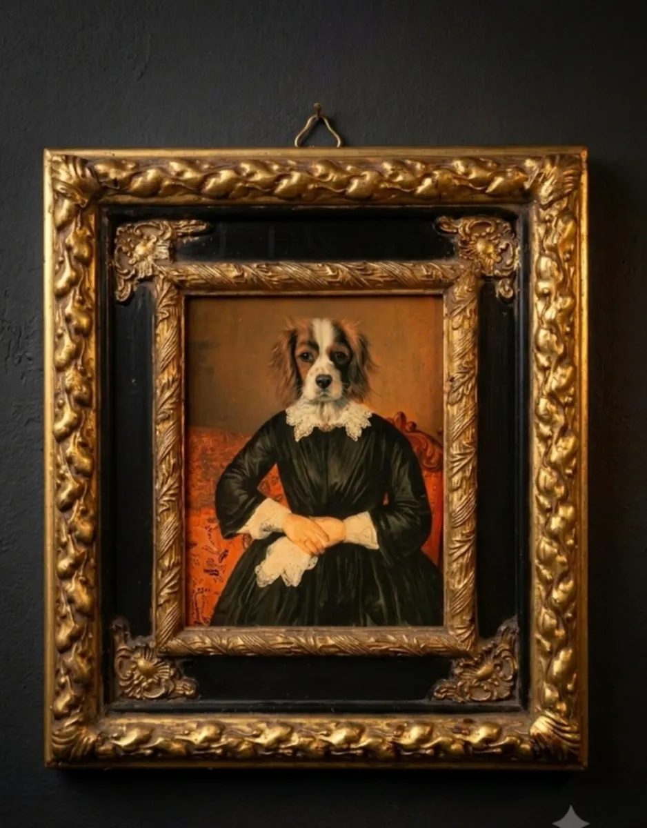 Unusual Dog Portrait in a nice ornate Gold frame - Image 1