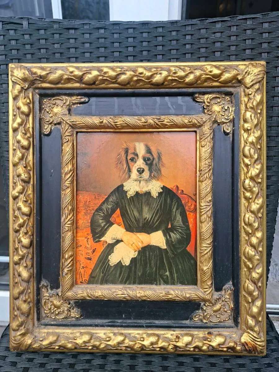 Unusual Dog Portrait in a nice ornate Gold frame - Image 2
