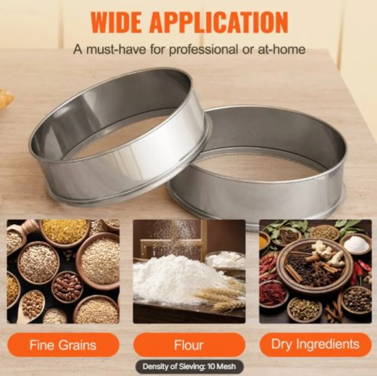 Flour Sieve Fine Mesh, 10 Mesh Flour Sifter, 304 - Image 3