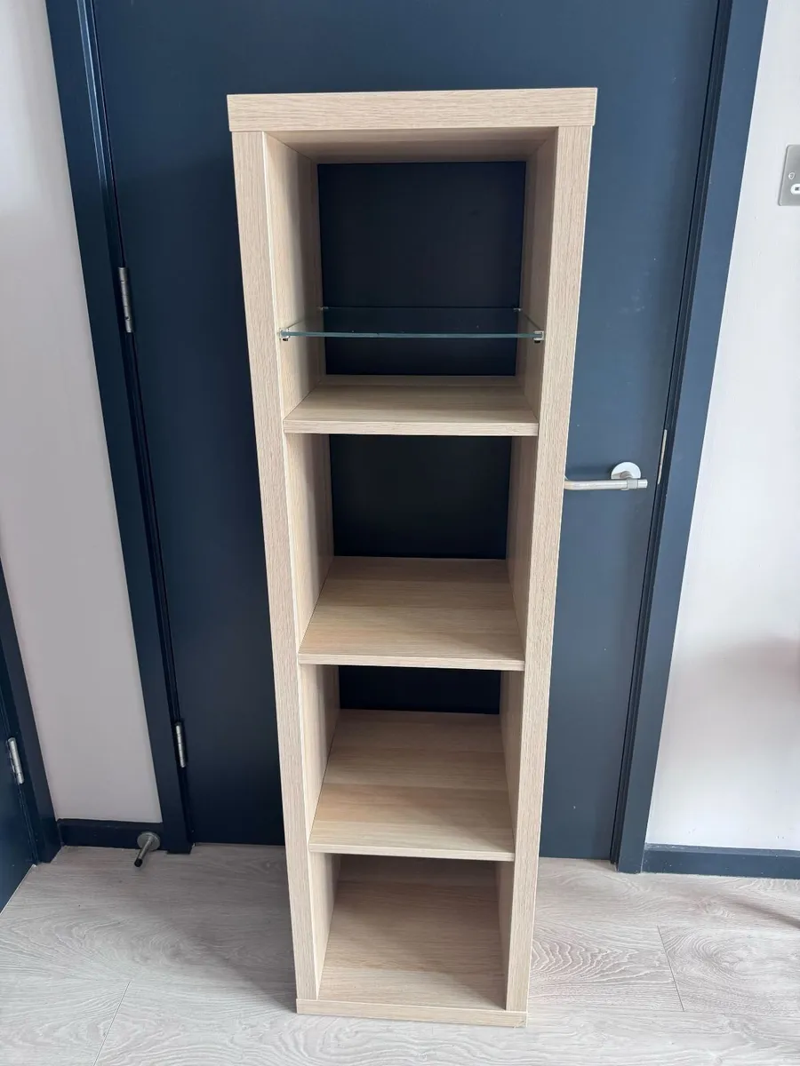 Slim oak-effect display unit / bookcase with glass - Image 2