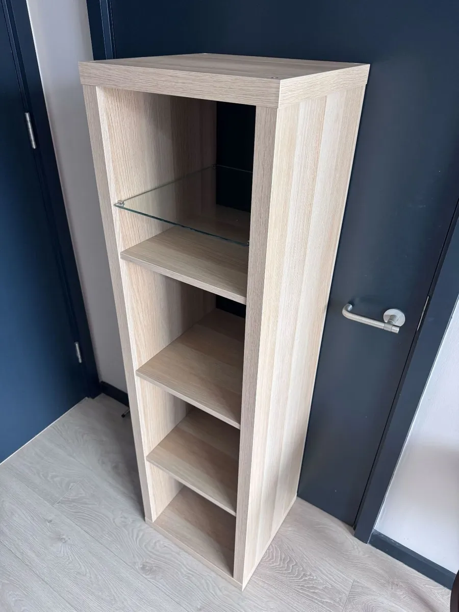 Slim oak-effect display unit / bookcase with glass - Image 1