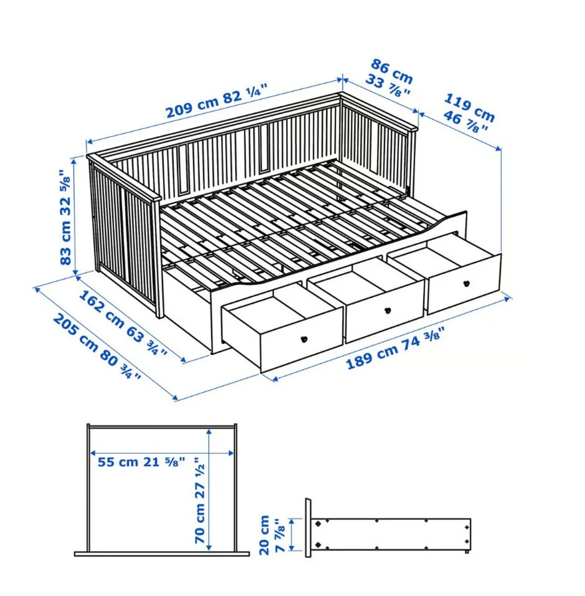 IKEA HEMNES Day Bed with 3 Drawers + 2 Mattresses - Image 2