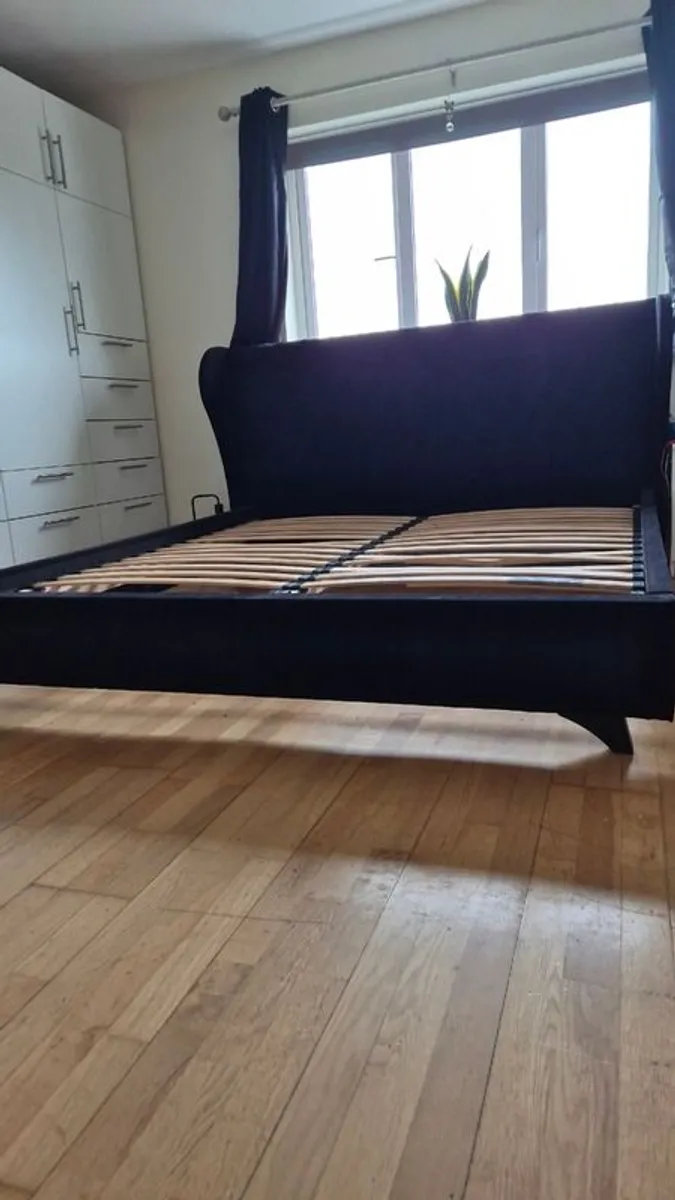 Super King Black Velvet Upholstered Bed - Image 1