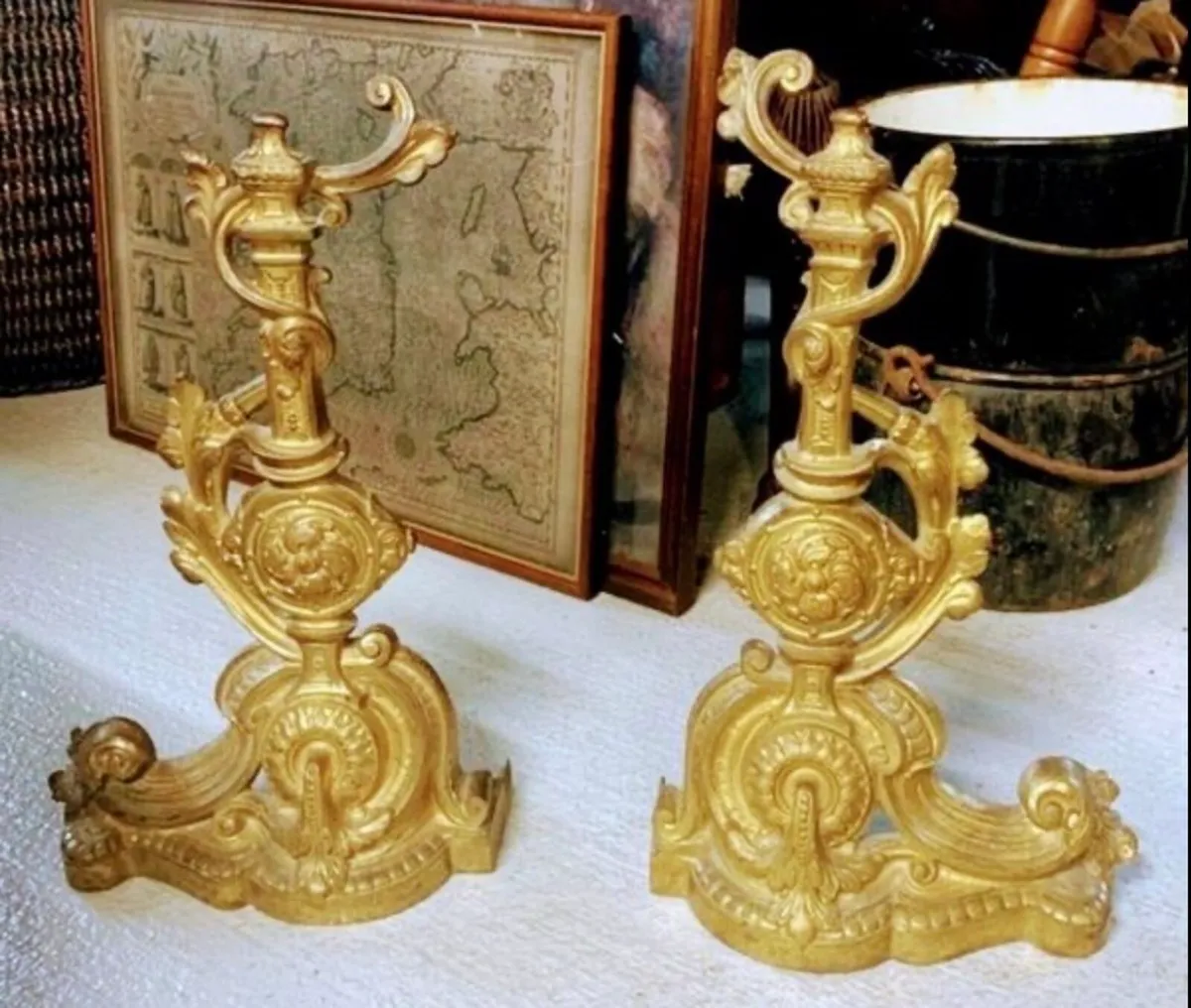 Antique brass firedogs