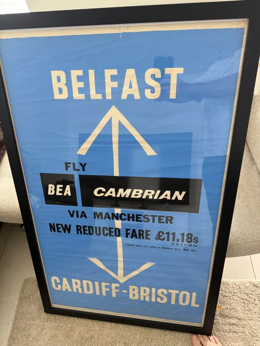 EXTREMELY Rare Original 1959 BEA and Cambrian Airways Belfast Aviation Framed Poster - Image 2