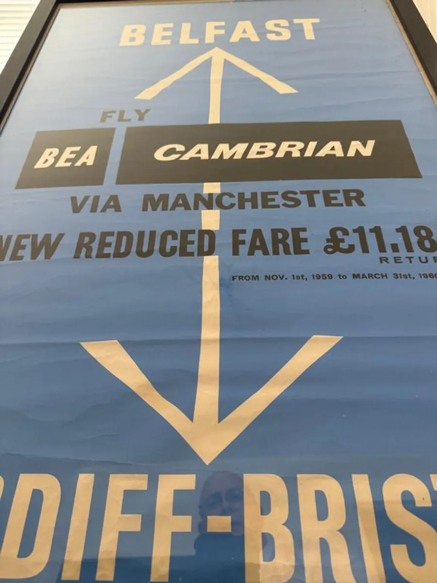 EXTREMELY Rare Original 1959 BEA and Cambrian Airways Belfast Aviation Framed Poster - Image 3