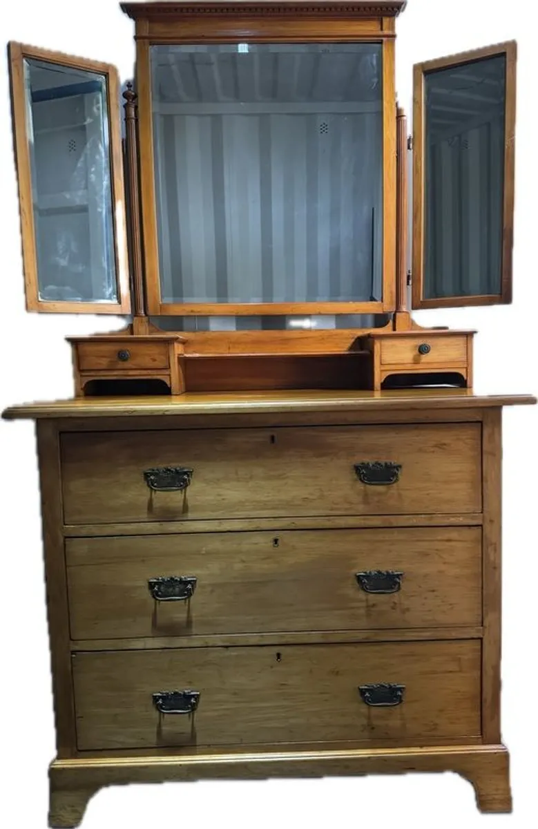 Stamped Harris Lebus Satin Walnut Chest/Dressing Table (c. 1910) - Detachable Mirror - Image 1