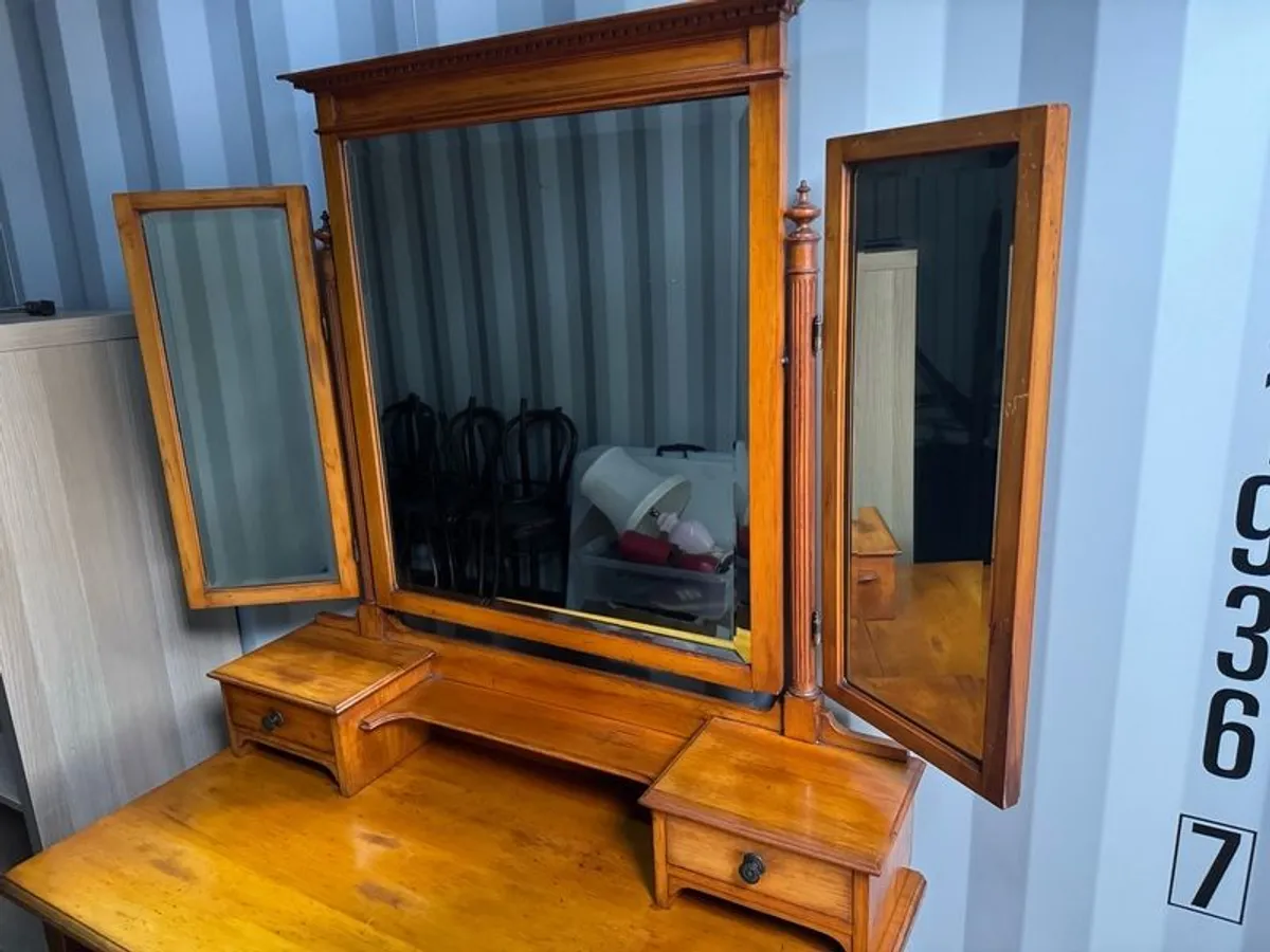 Stamped Harris Lebus Satin Walnut Chest/Dressing Table (c. 1910) - Detachable Mirror - Image 2
