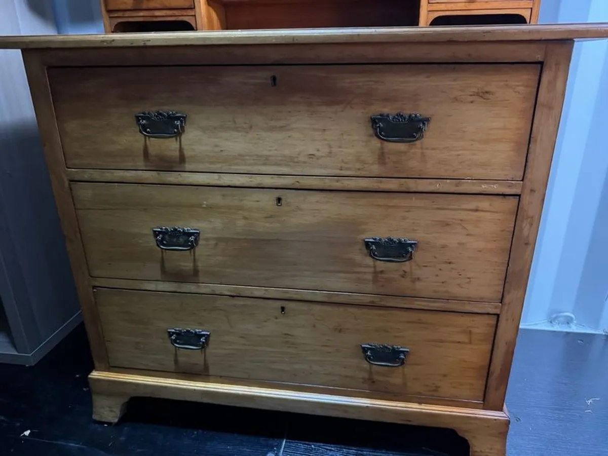Stamped Harris Lebus Satin Walnut Chest/Dressing Table (c. 1910) - Detachable Mirror - Image 3