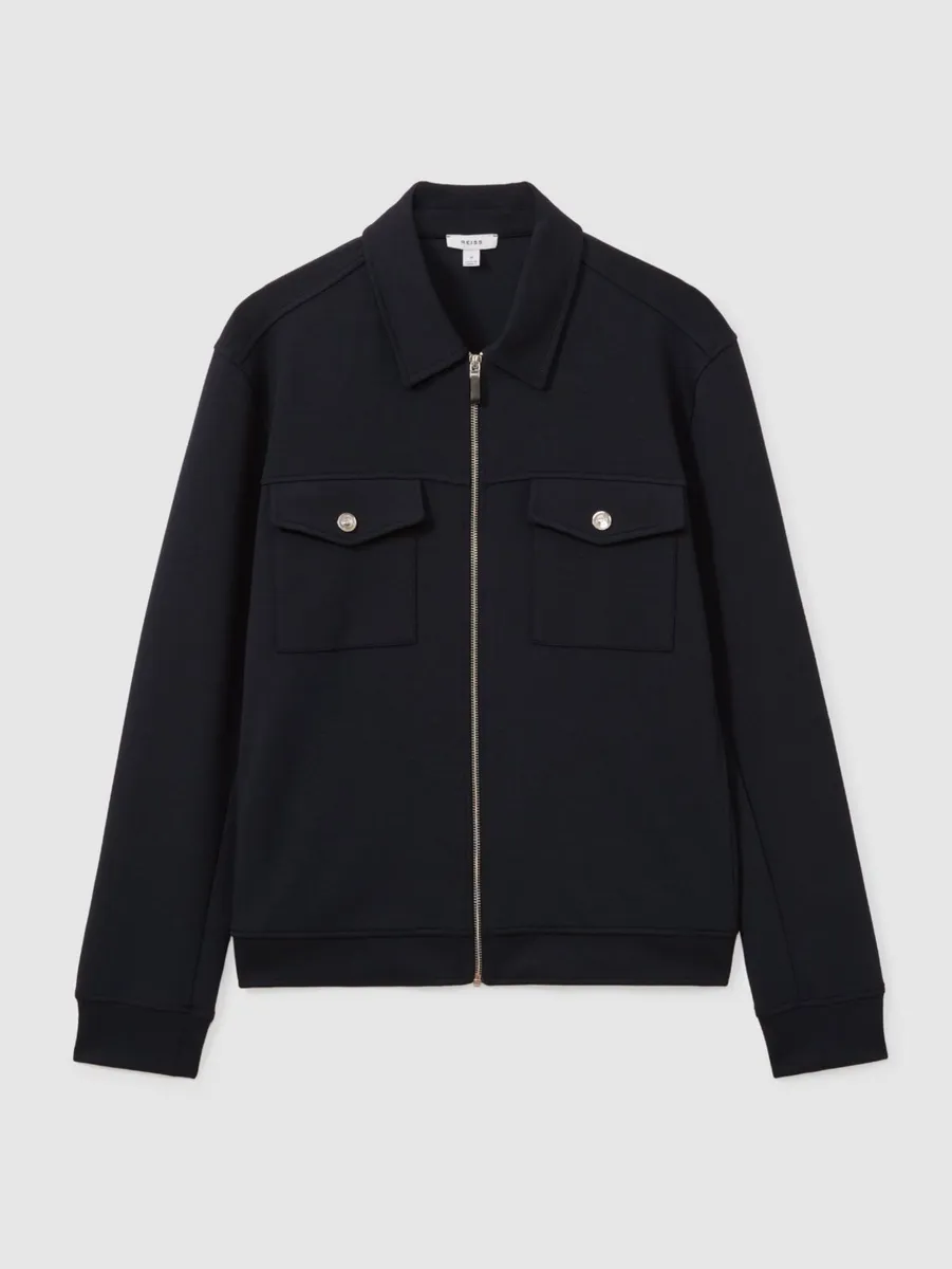 Reiss Medina Premium Interlock Zip Overshirt - Image 1