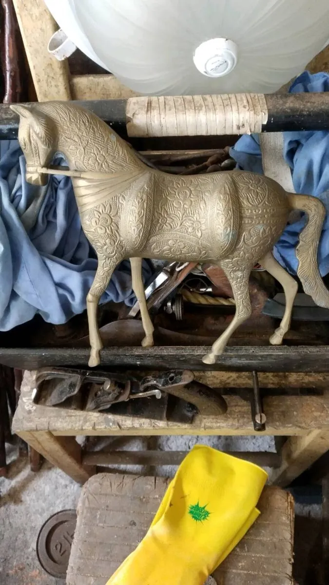 Large vintage ornate brass horse