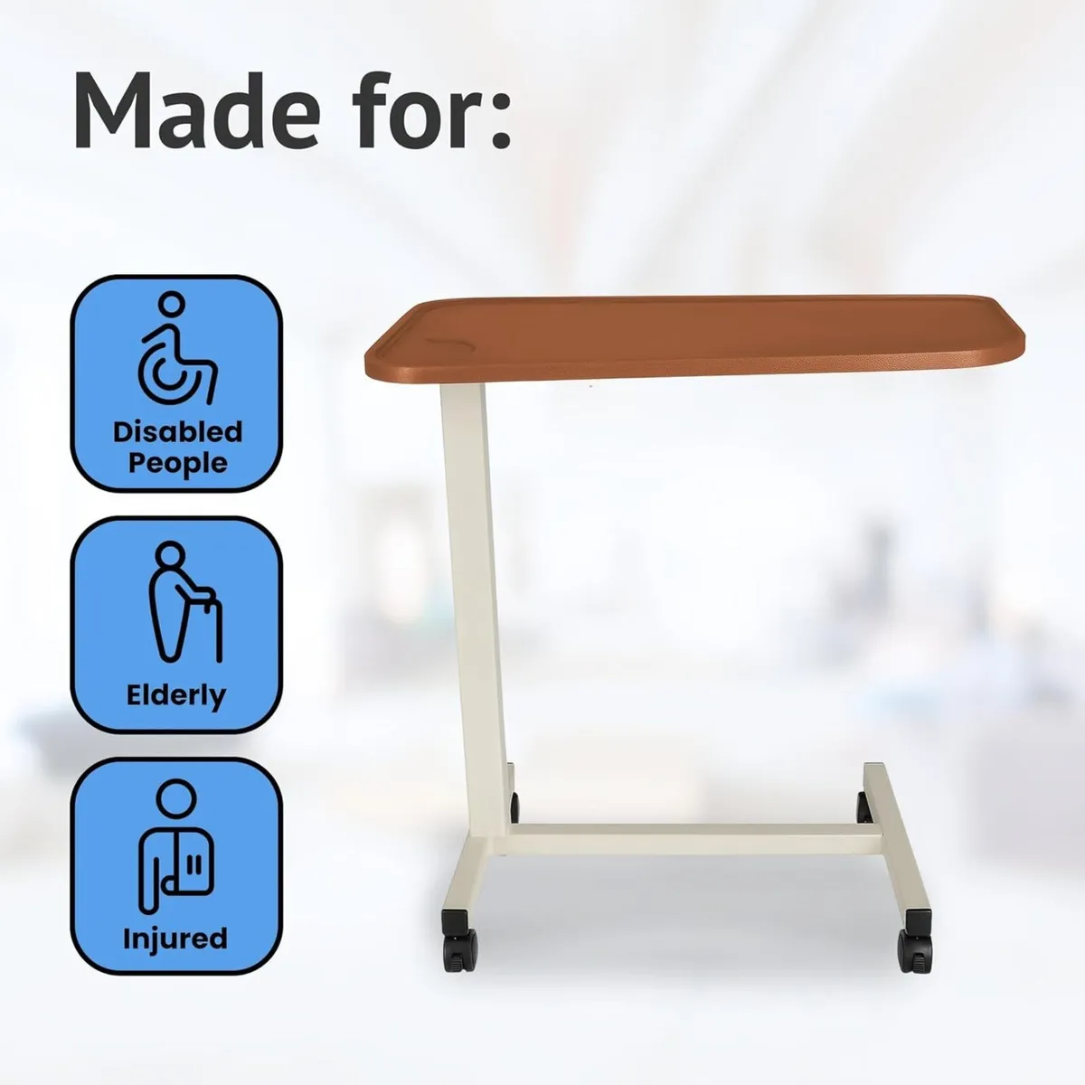 Overbed Table with Wheels Adjustable Over Bed - Image 2