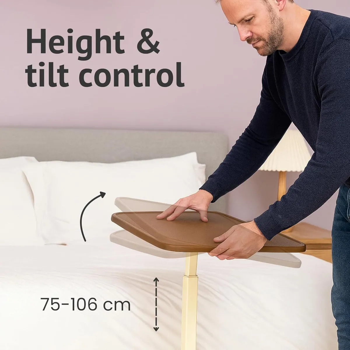 Overbed Table with Wheels Adjustable Over Bed - Image 4