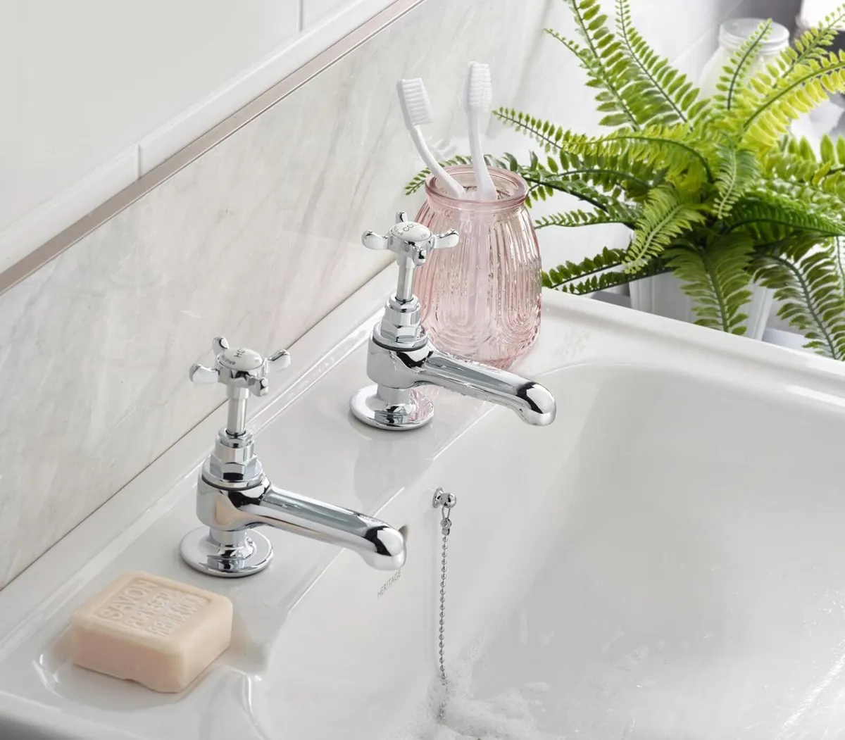 Basin Pillar Taps with Crosshead Handles Single - Image 2