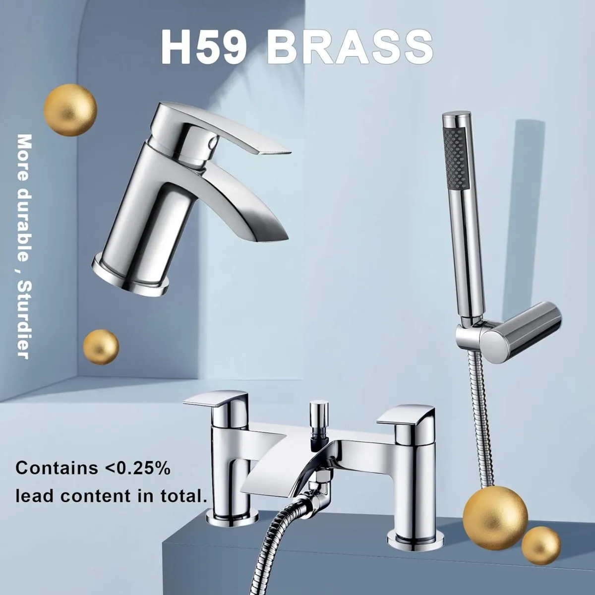 Basin and Bath Mixer Tap with Shower Attachment - Image 4