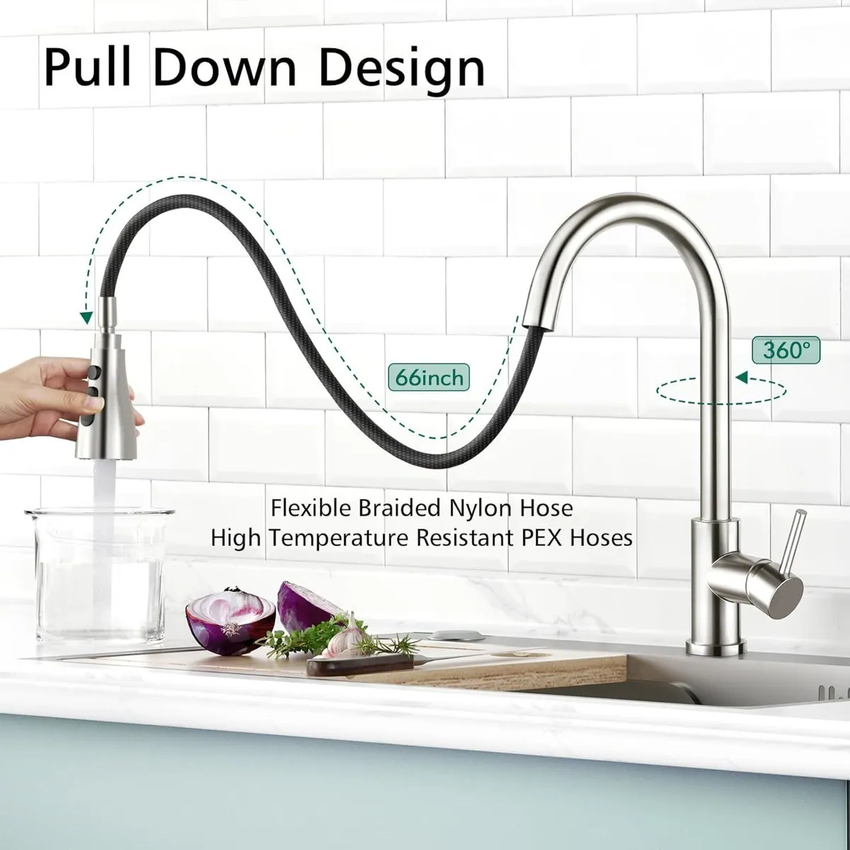 Kitchen Tap with Pull Down Dual Function Sprayer - Image 2