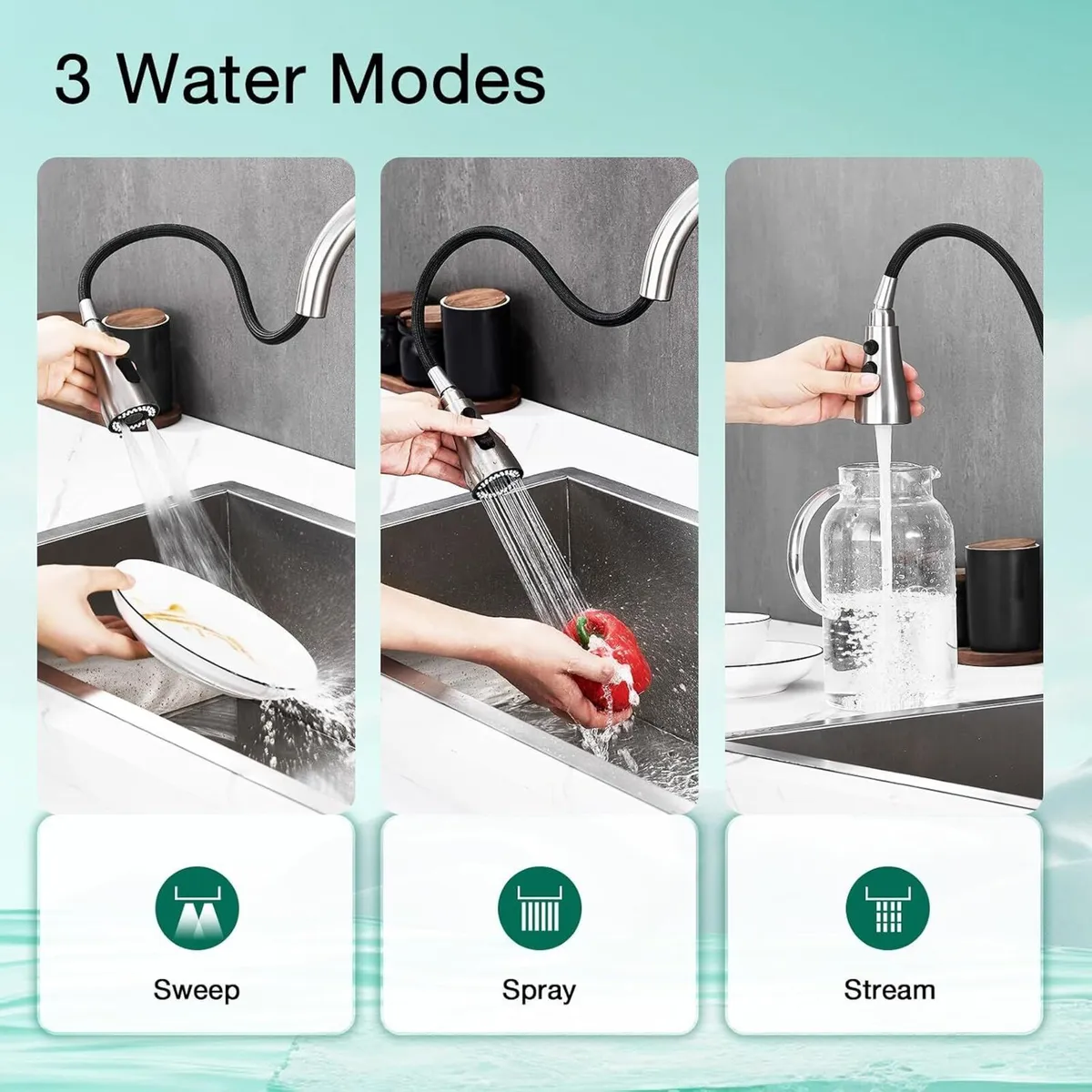 Kitchen Tap with Pull Down Dual Function Sprayer - Image 3