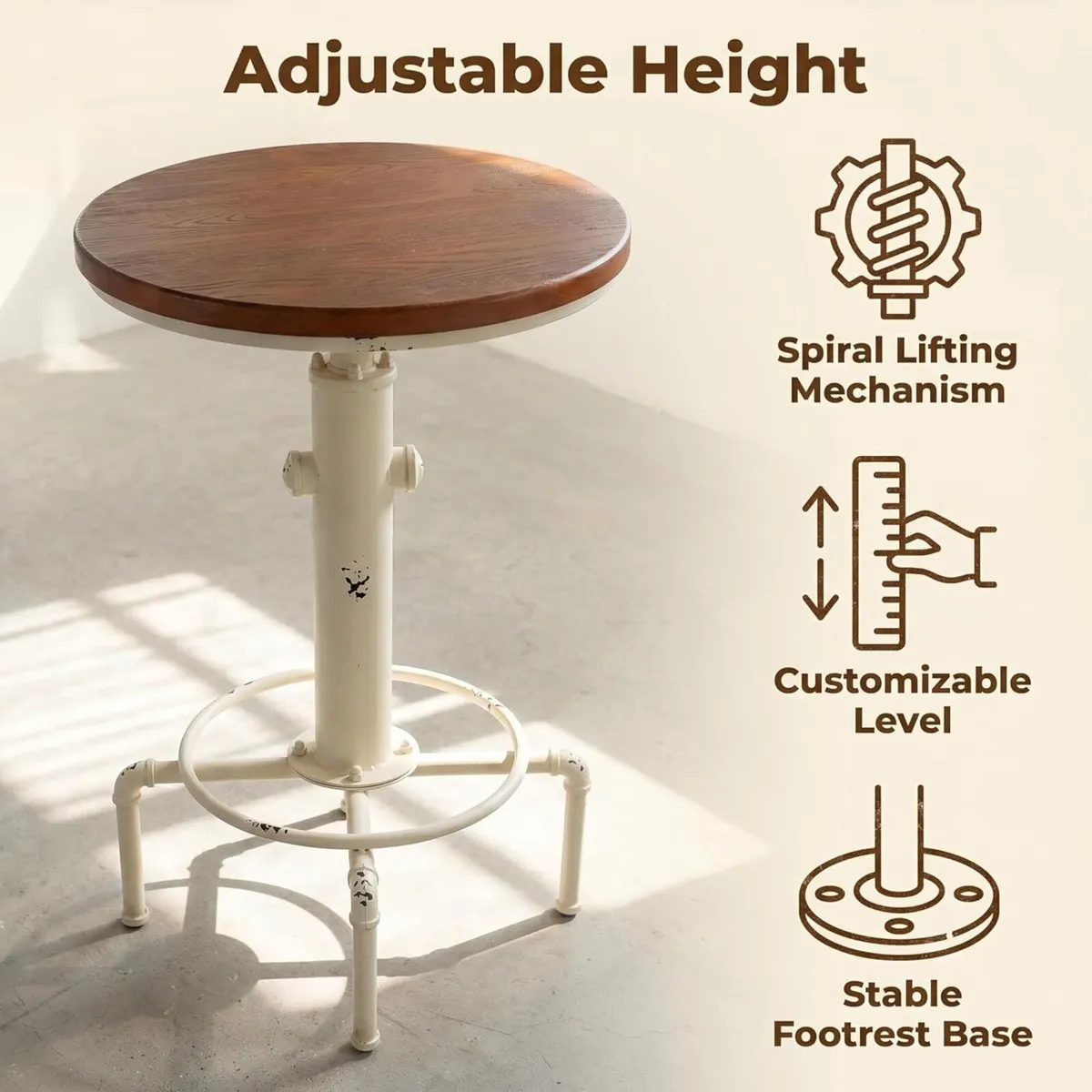 Industrial Bar Table 31.5-41.3" Adjustable Pub - Image 4