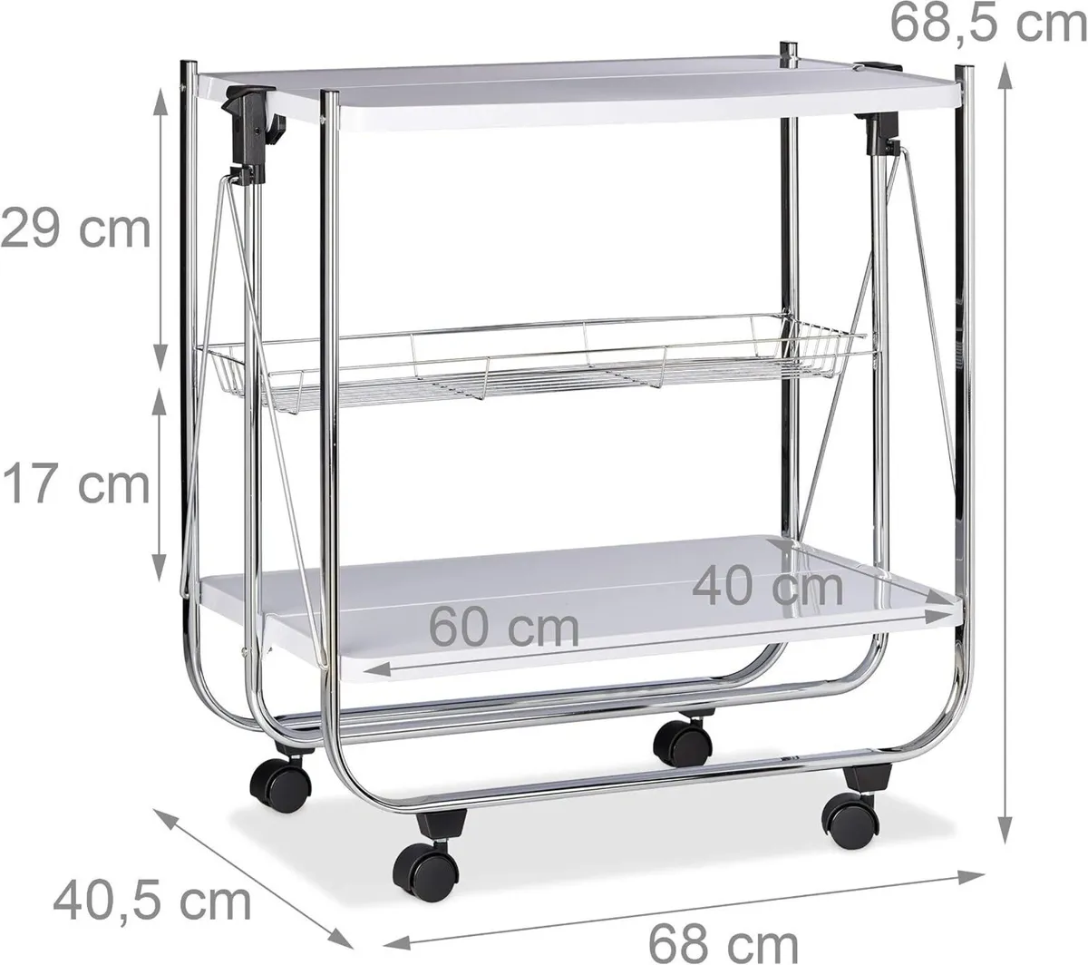 Foldable Serving Trolley 4 Wheels 2 Shelves Basket - Image 4