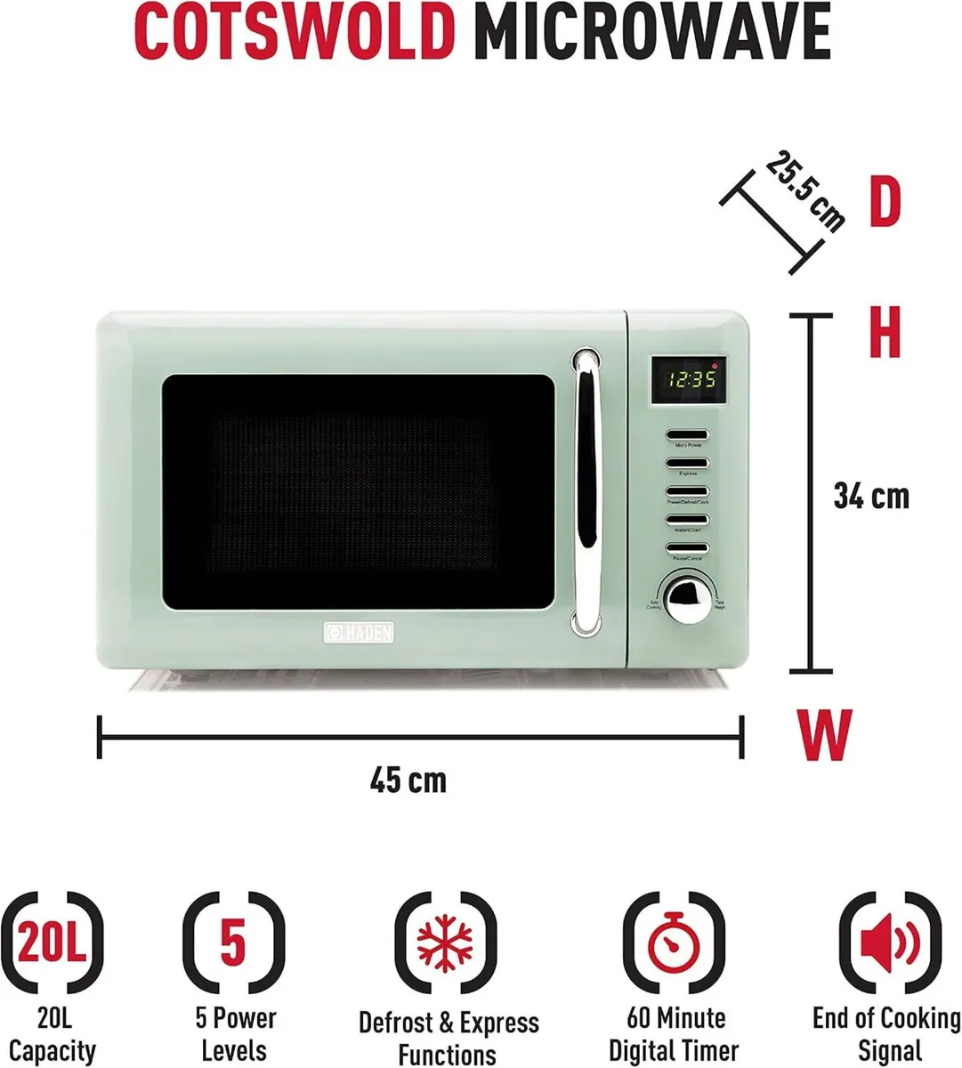 20L 800W 5 Power Levels Oven Cotswold - Image 3