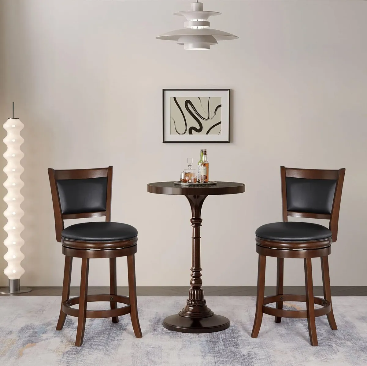 Swivel Counter Stool Wood Frame Kitchen Island - Image 2