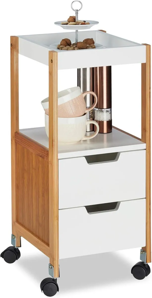Kitchen Cart with Drawers Tea Trolley on Wheels - Image 1