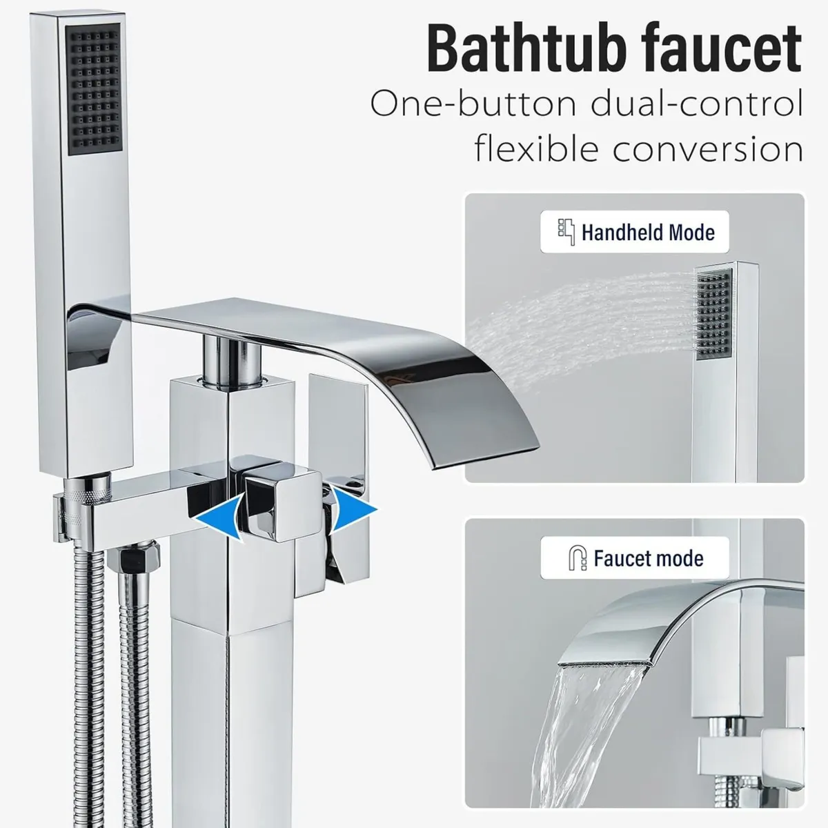 Chrome Freestanding Bath Taps Floor Mounted - Image 4