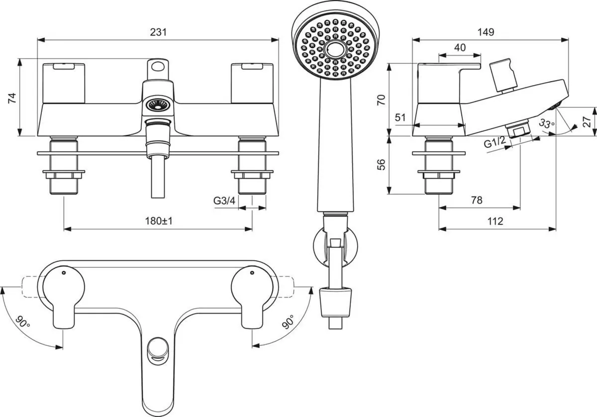 Calista Dual Control Bath Shower Mixer Tap - Image 3