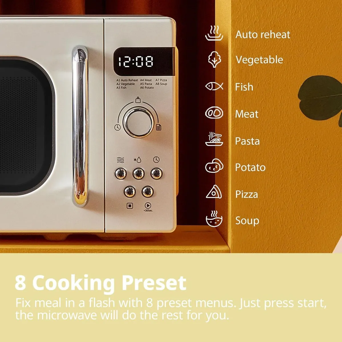 Retro Style 800W 20L Microwave Oven with 8 - Image 4