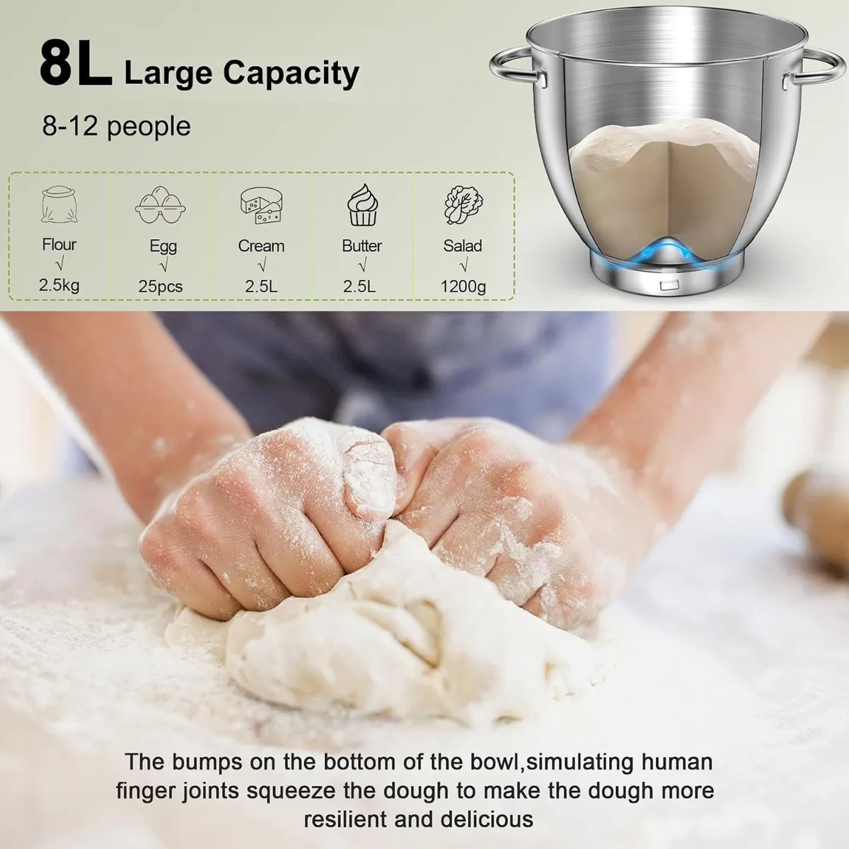 Stand Mixer 8L Cake Electric Kitchen Food - Image 2