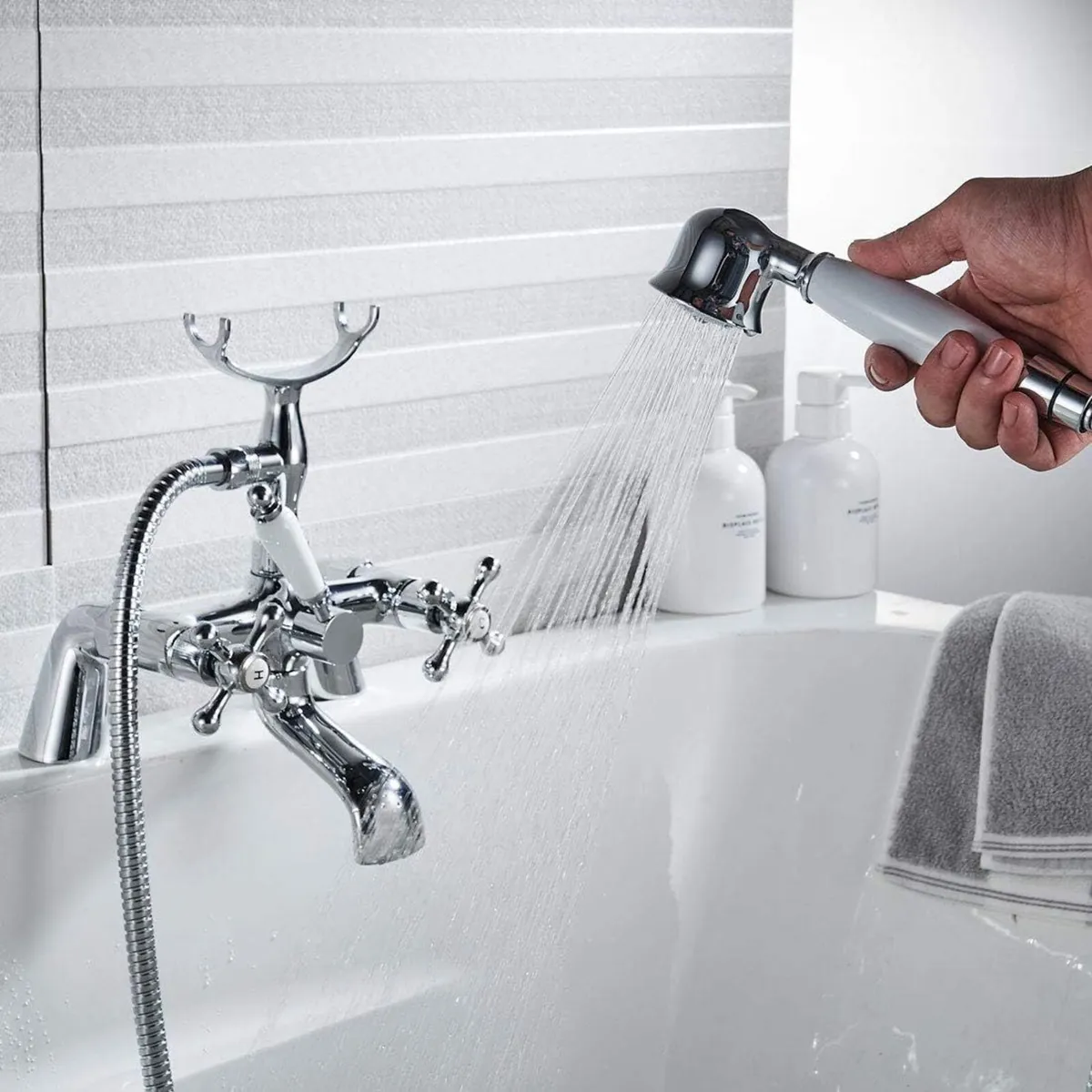 Victorian Bath Taps with Shower Traditional 1 4 - Image 3