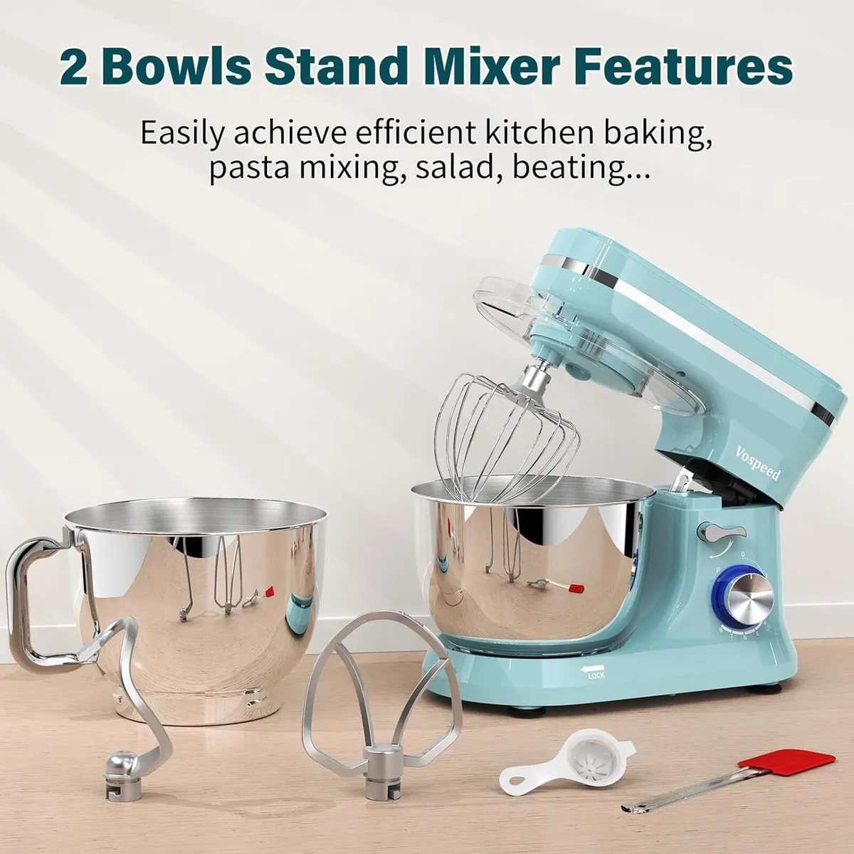 Stand Mixer 4.5L+5L Bowls 8-Speed 1000W Tilt-Head - Image 3