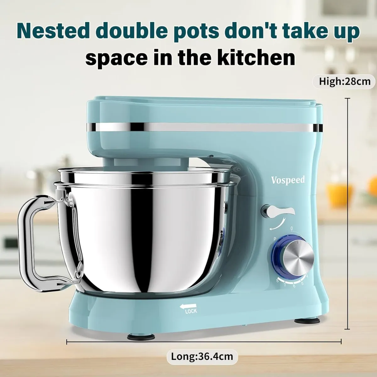 Stand Mixer 4.5L+5L Bowls 8-Speed 1000W Tilt-Head - Image 4