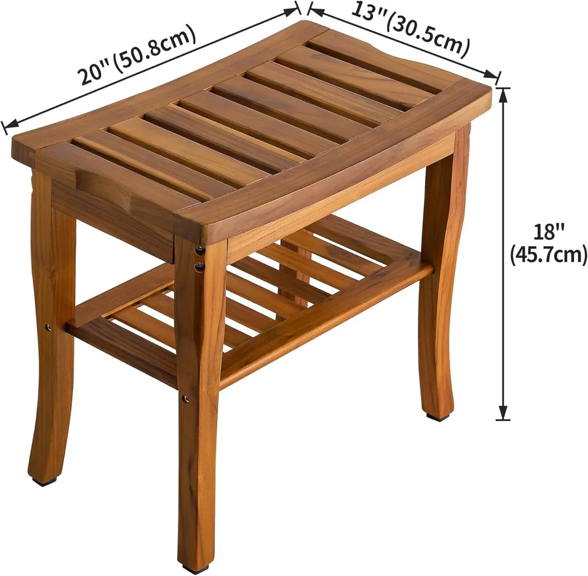 Teak Shower Bench Spa Stool with Storage Shelf - Image 3