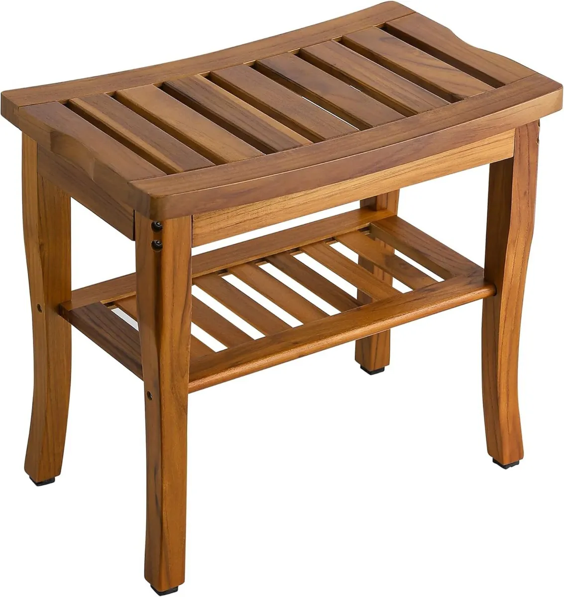 Teak Shower Bench Spa Stool with Storage Shelf - Image 1