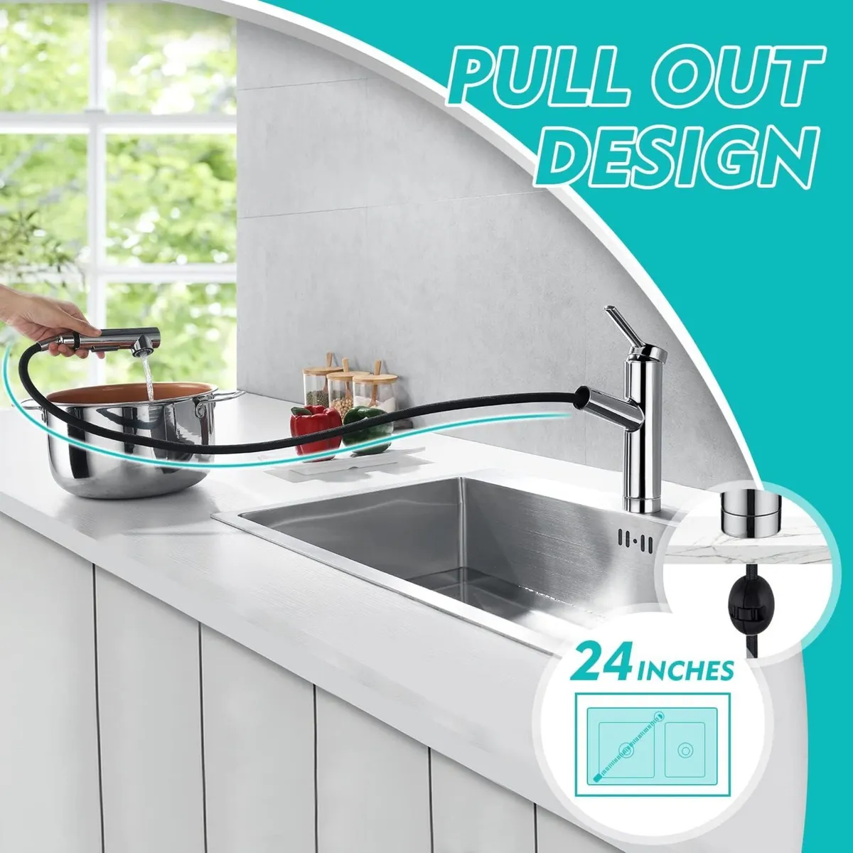 Pull Out Kitchen Taps Mixer Tap with 2 - Image 3
