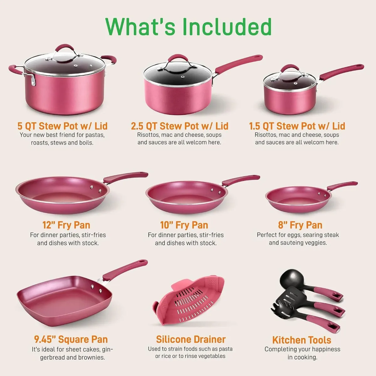 Pots and Pans Set with Lids Non-Stick (20 Piece) - Image 2
