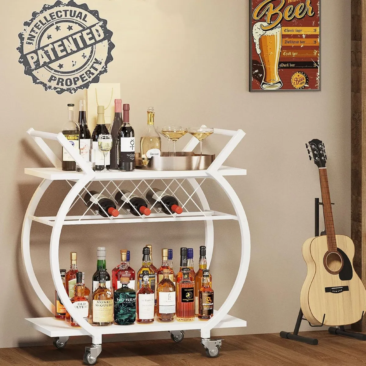 Drinks Trolley on Wheels Bar Cart with Wine - Image 3
