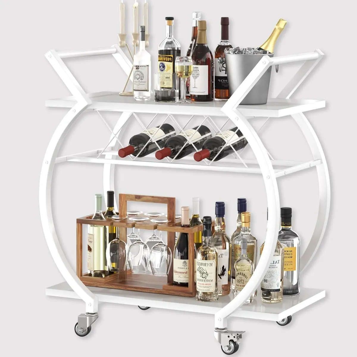 Drinks Trolley on Wheels Bar Cart with Wine - Image 1