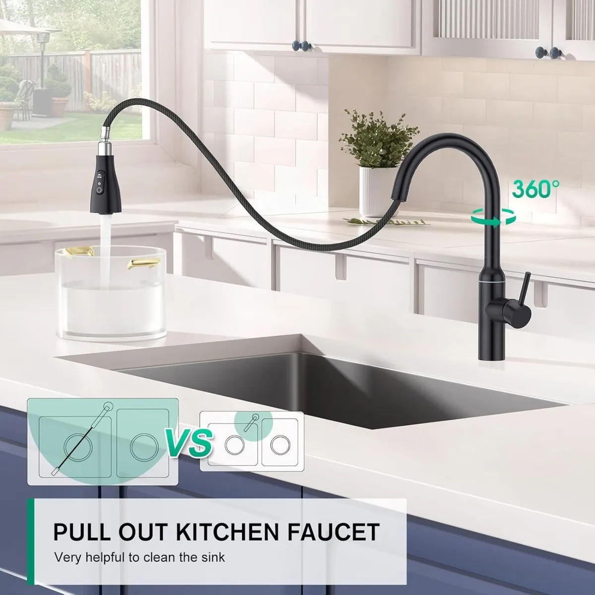 High Arc Kitchen Sink Mixer Tap with Pull - Image 2