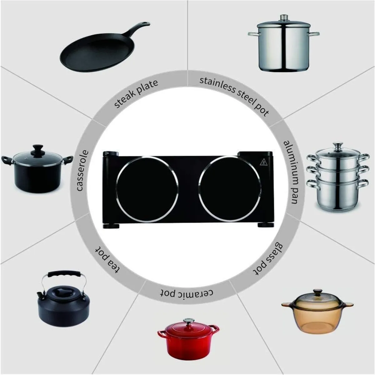 Double Hot Plate 2400W Electric Hob Ceramic Works - Image 3
